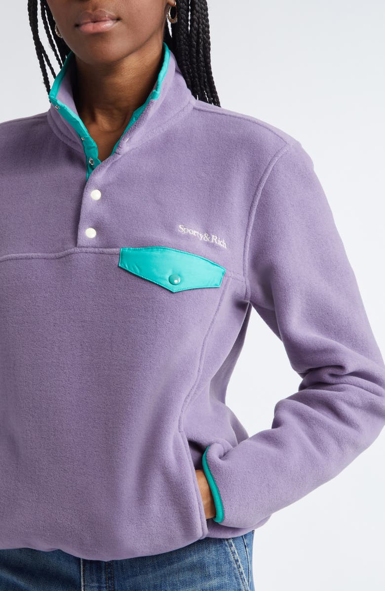 Sporty & Rich Serif Logo Polar Fleece Sweatshirt, Alternate, color, Dusty Grape