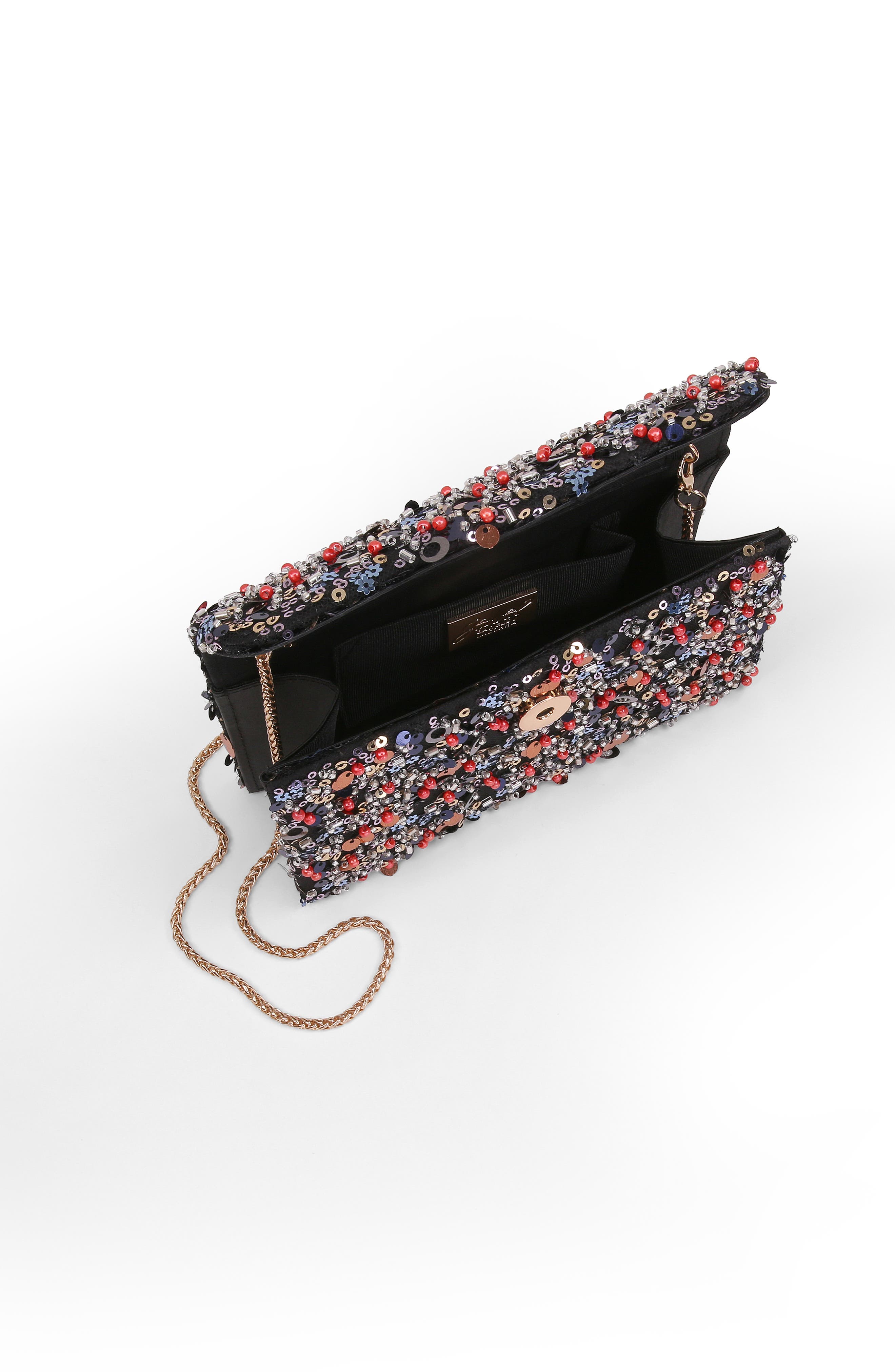 Jewel Badgley Mischka Aurora Beaded Mini Trapezoid Clutch, Alternate, color, Black