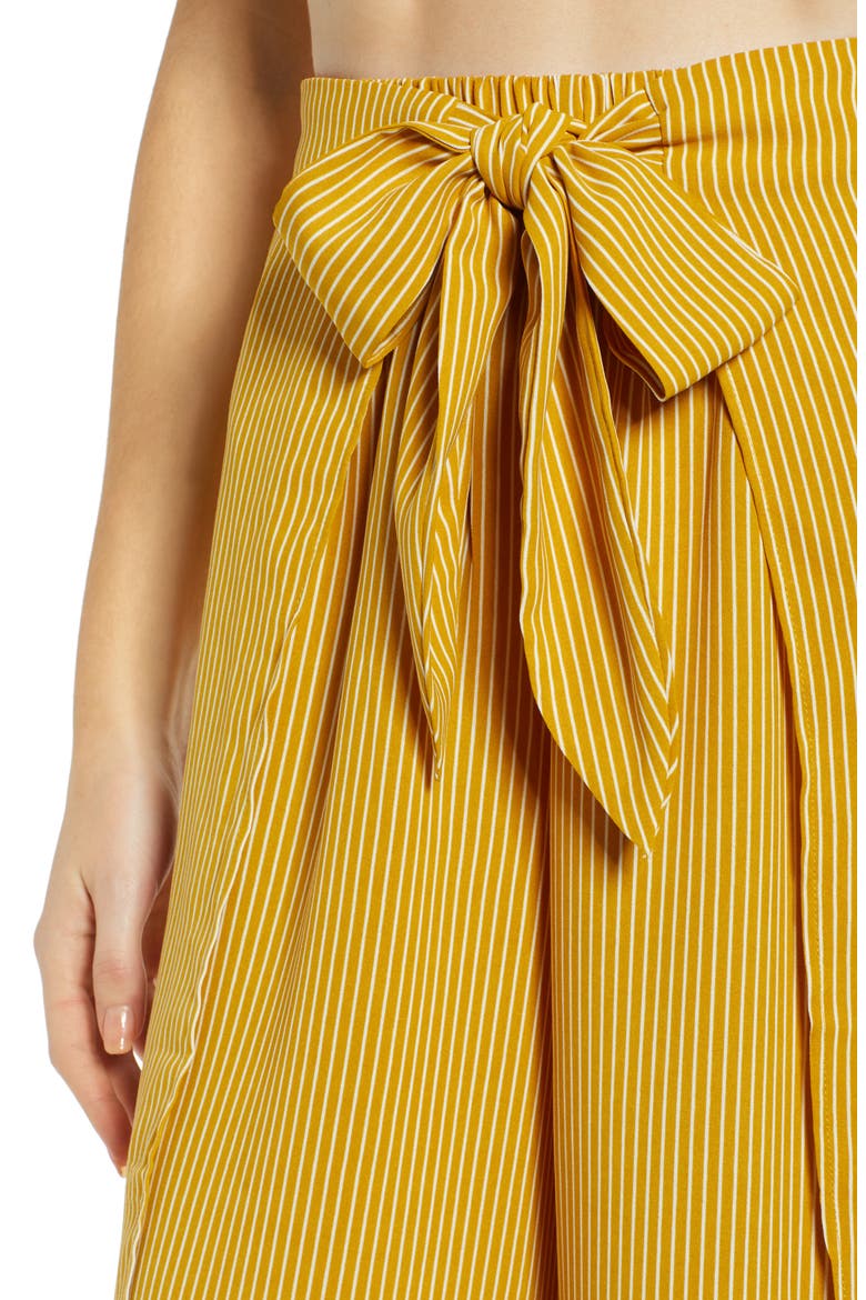 Tie Front Layered Wide Leg Pants, Alternate, color, MUSTARD STRIPE