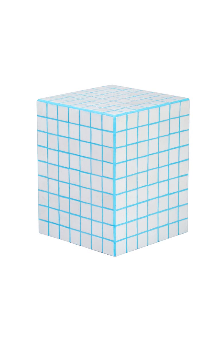 Callista Modern Ceramic Tiled Cube Side Table, Square Mosaic Pedestal Accent End Table for Living Room Bedroom, Main, color, Neon Blue White