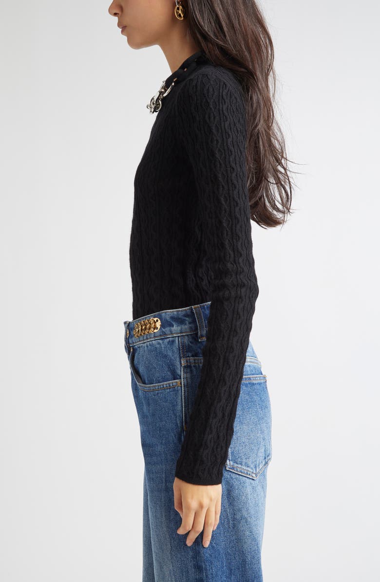 Rabanne Chain Detail Cable Knit Sweater, Alternate, color, Black