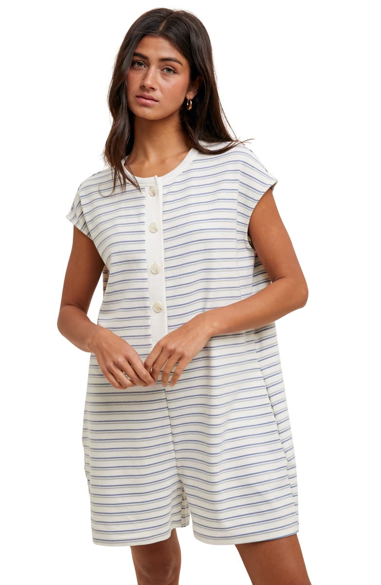 WISHLIST Striped Knit Romper, Alternate, color, Blue Combo