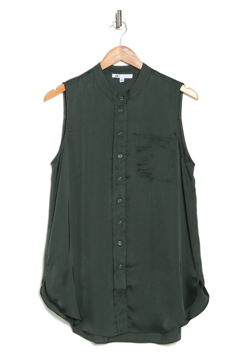 Sleeveless Satin Button-Up Tunic, Alternate, color, HUNTER