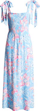 Lilly Pulitzer® Kailua Floral Smocked Tie Shoulder Maxi Sundress