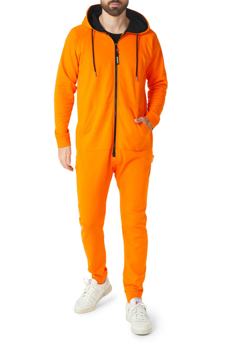 OppoSuits The Orange Hooded Long Sleeve Fleece Jumpsuit, Main, color, 