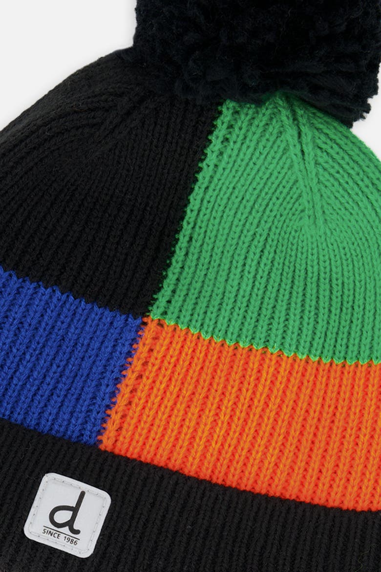 Colorblock Ribbed Cuff Knit Hat with Pompom, Alternate, color, Black, Blue, Green & Orange
