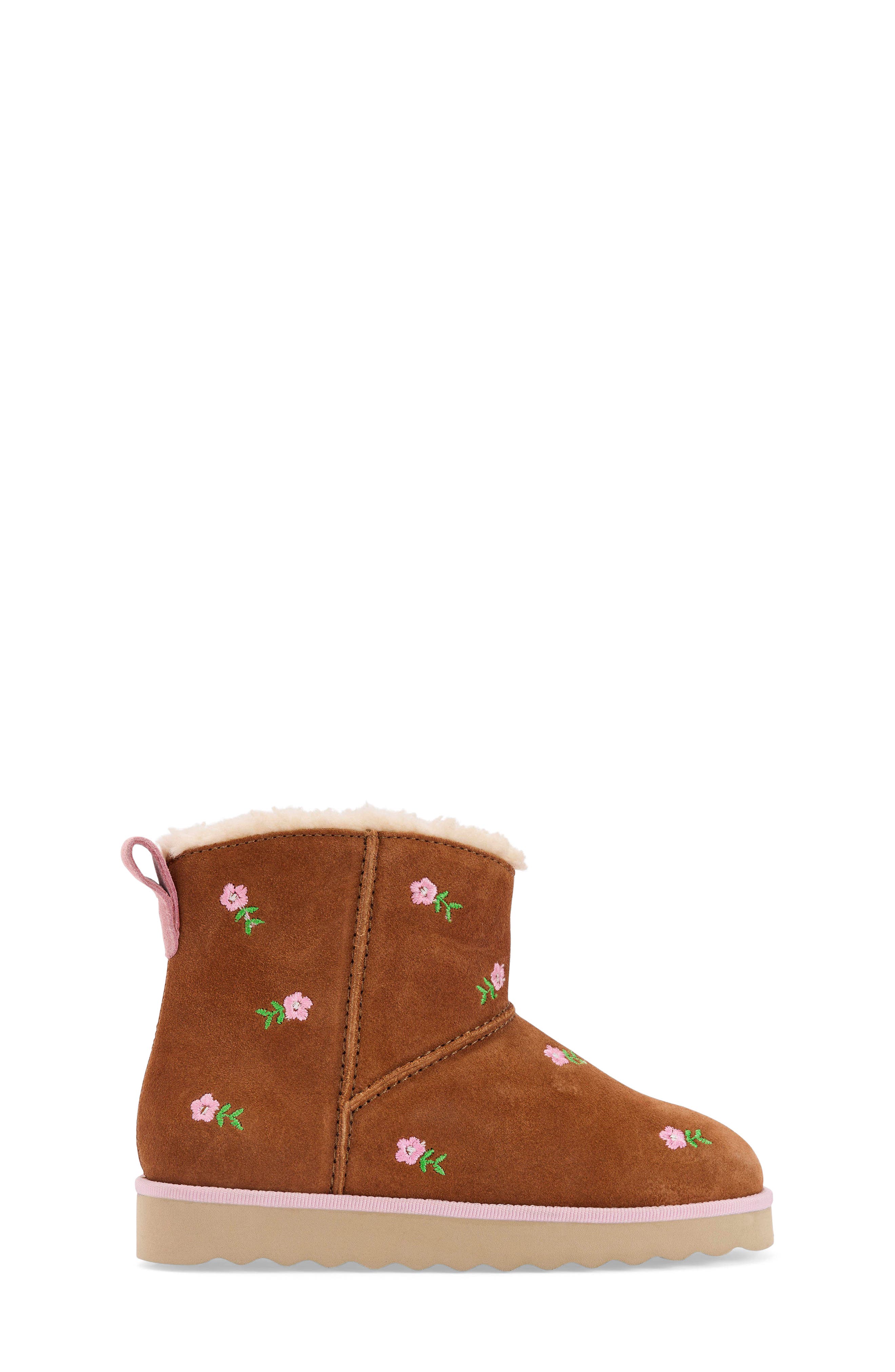 Boden Kids' Embroidered Cozy Faux Fur Lined Boot, Alternate, color, Embroidered Tan