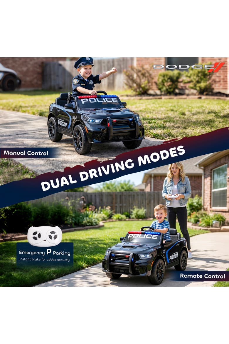 12V 2-Seater Dodge Police Ride-On Car, Remote Control, White, Alternate, color, Black