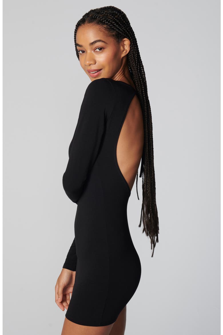 Long Sleeve Open Back Minidress, Alternate, color, BLACK