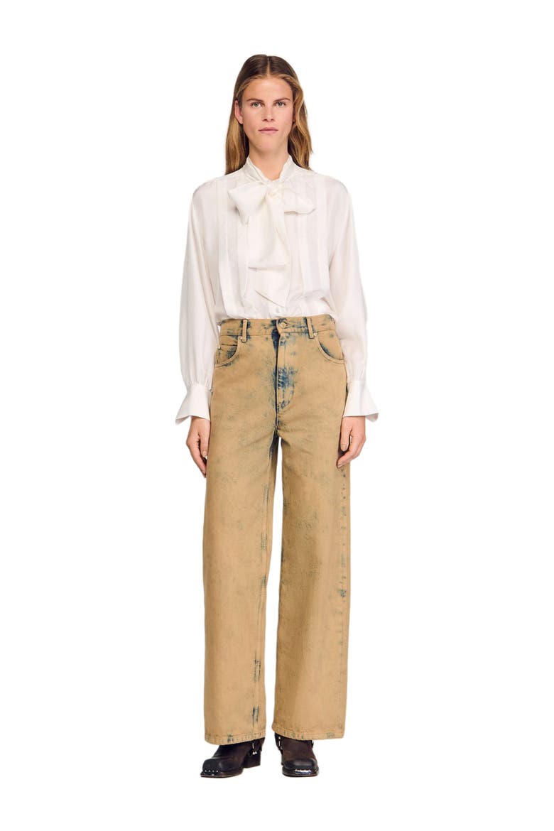 Faded wide-leg jeans, Alternate, color, Beige