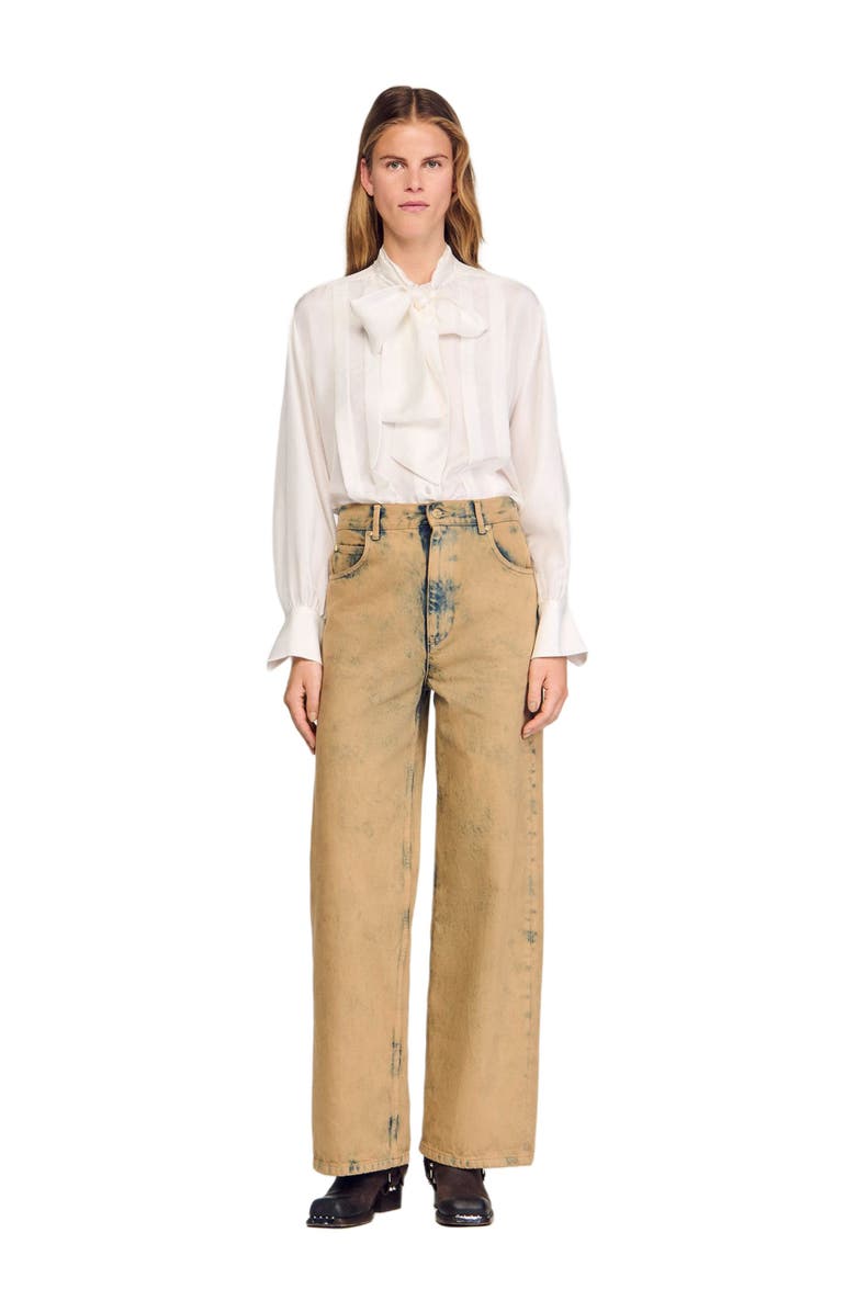 SANDRO Faded wide-leg jeans, Alternate, color, Beige