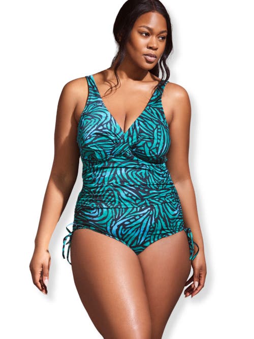 Live Unlimited Abstract Print Ruched Swimsuit