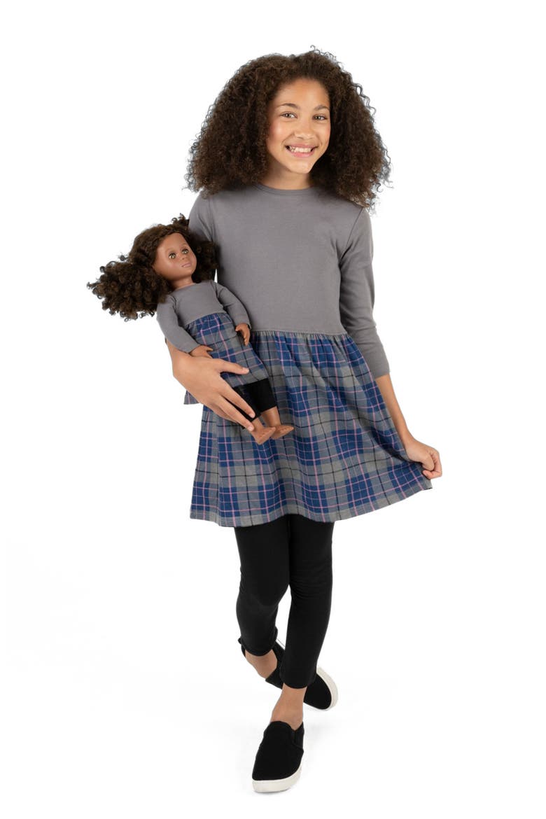 Girls Skirt Dress with Matching Doll Dress, 100% Cotton, Alternate, color, DARK GREY