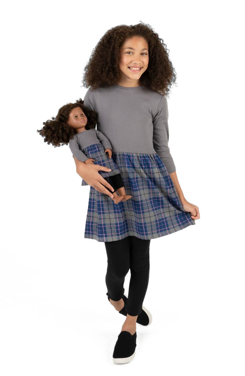 Leveret Girls Skirt Dress with Matching Doll Dress, 100% Cotton, Alternate, color, Dark Gray