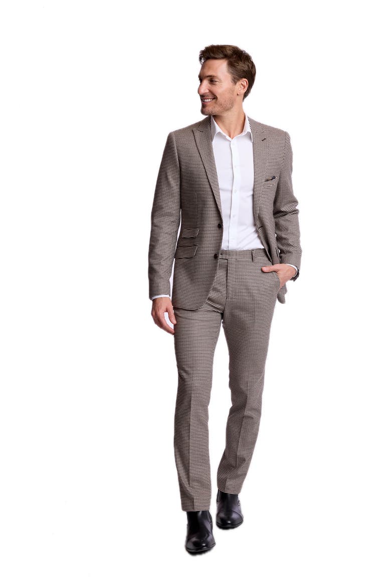 Downing Slim Fit Pants, Alternate, color, DK CHOC BEIGE HOUNDSTOOTH