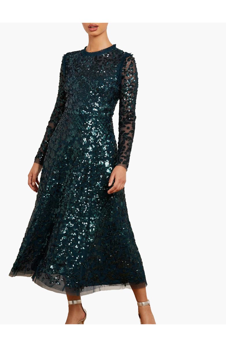 Needle & Thread Aurelia Long Sleeve Ballerina Dress, Main, color, Emerald Green