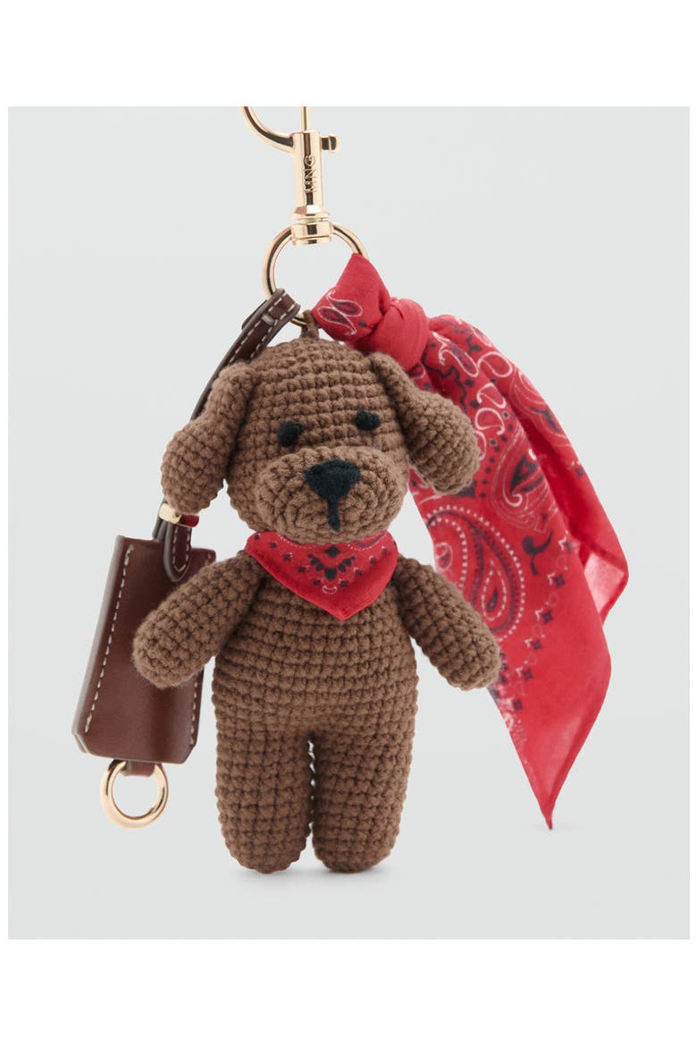 Teddy Bear Plushie with Scarf Bag Charm, Alternate, color, BROWN
