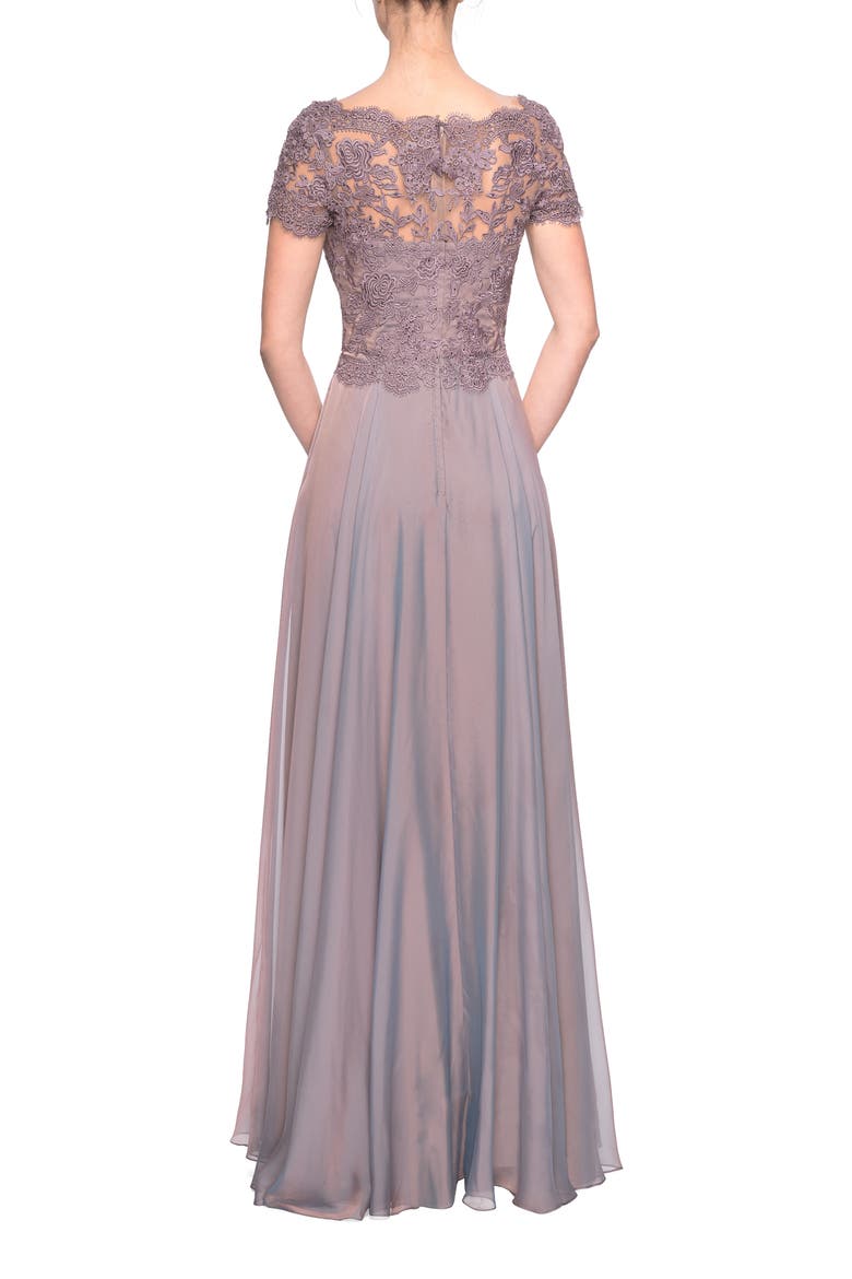 Long Chiffon Dress with Lace Bodice and Pockets, Alternate, color, COCOA