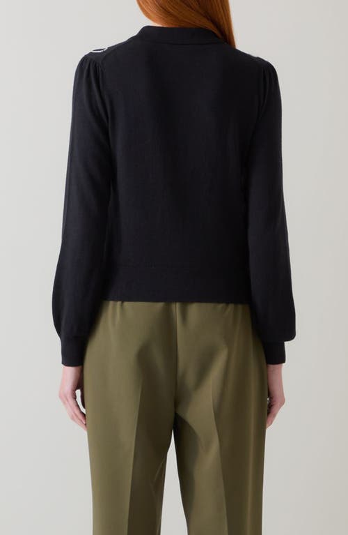 Lk Bennett Judy Embellished Cotton & Merino Wool Collared Sweater In Blue