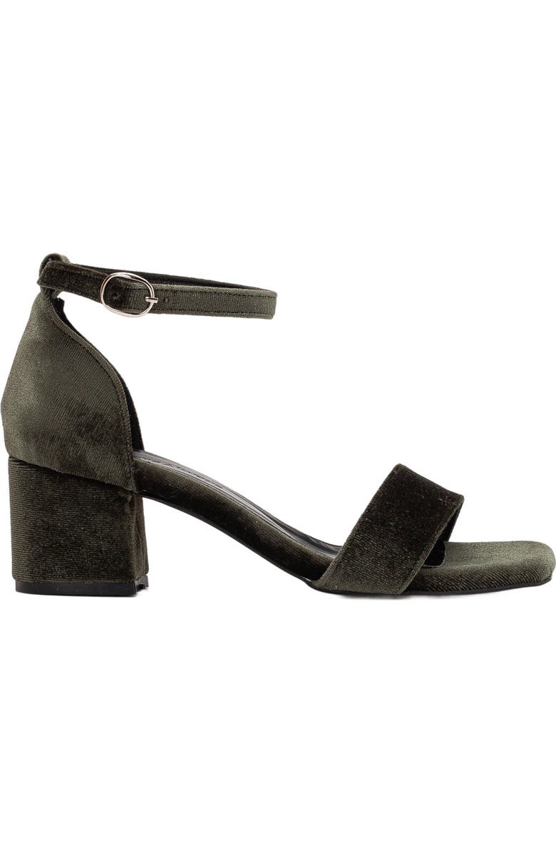 Forever & Always Shoes Athena Low Heel Sandals with Ribbon, Alternate, color, Olive Green Velvet