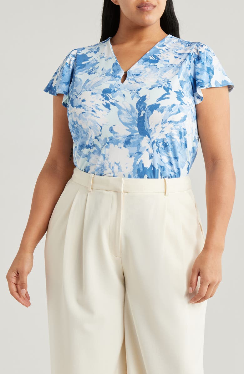 Jones New York Floral V-Neck Top, Main, color,