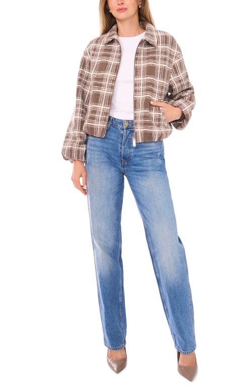 Vince Camuto Plaid High Pile Fleece Bubble Jacket In Multi