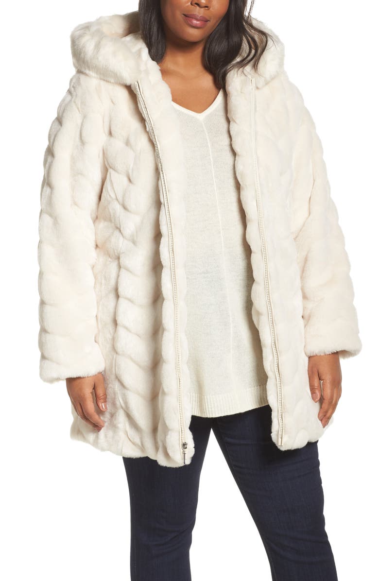 Gallery Hooded Chevron Faux Fur Coat, Main, color, 
