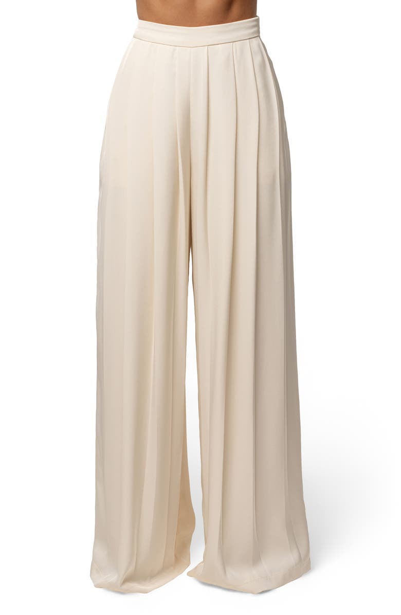 JLUXLABEL Clara Pleated Wide Leg Trousers, Main, color, Cream