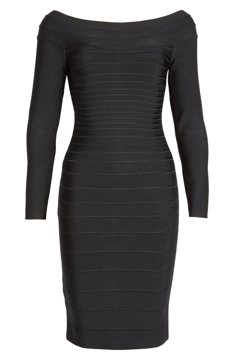 Herve Leger Off Shoulder Bandage Dress, Alternate, color, 