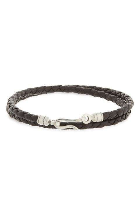 Men's Euro Braided Leather Double Wrap Bracelet