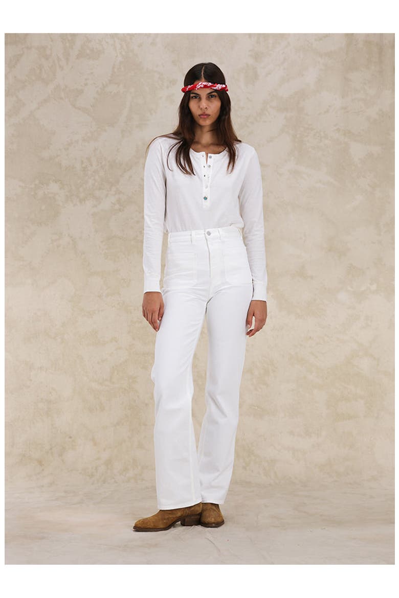 Janej Bootcut Bull Cotton White Trousers, Alternate, color, WHITE