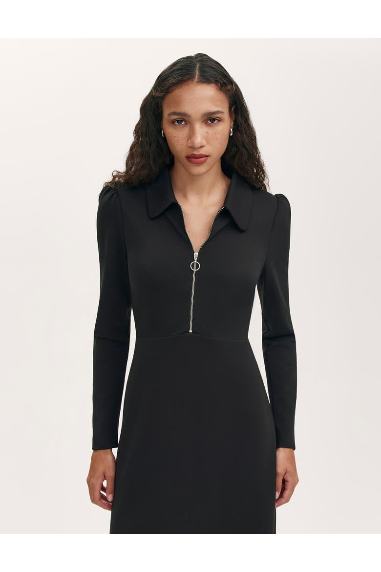 Elvira Ponte Jersey Zip Front Midi Dress, Alternate, color, Black