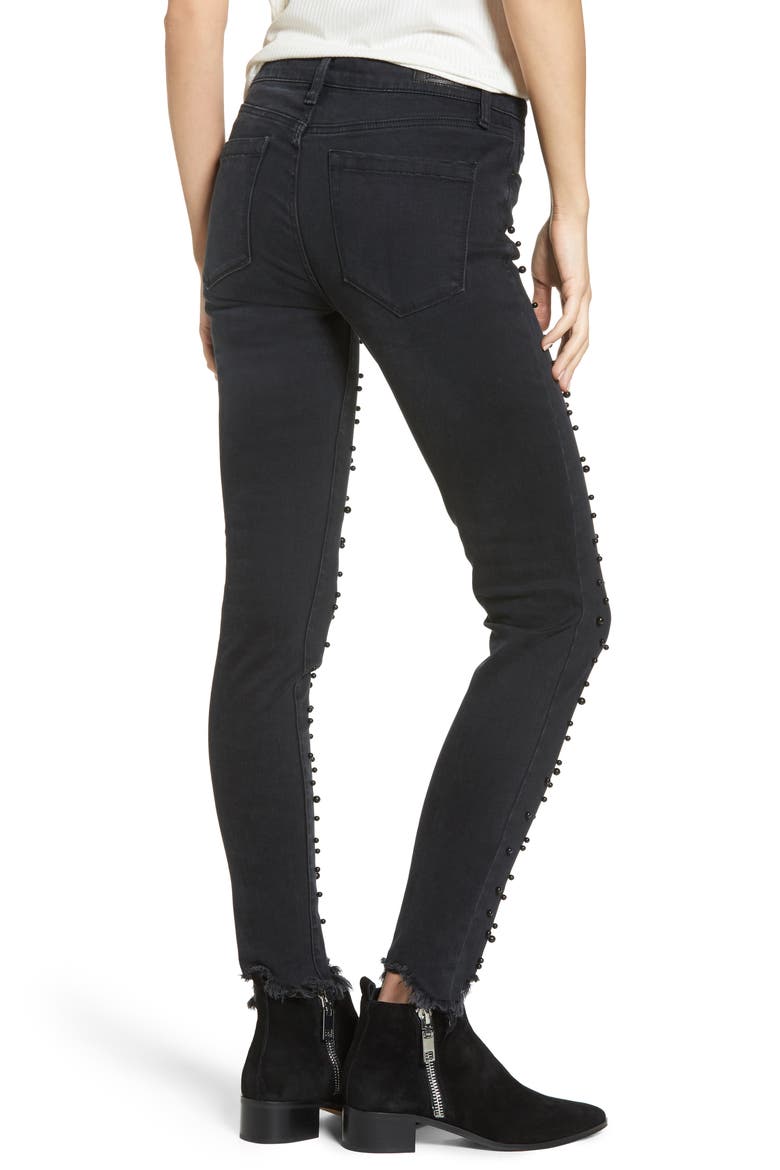 Faux Pearl Embellished Skinny Jeans, Alternate, color, STAR SIGN BLACK