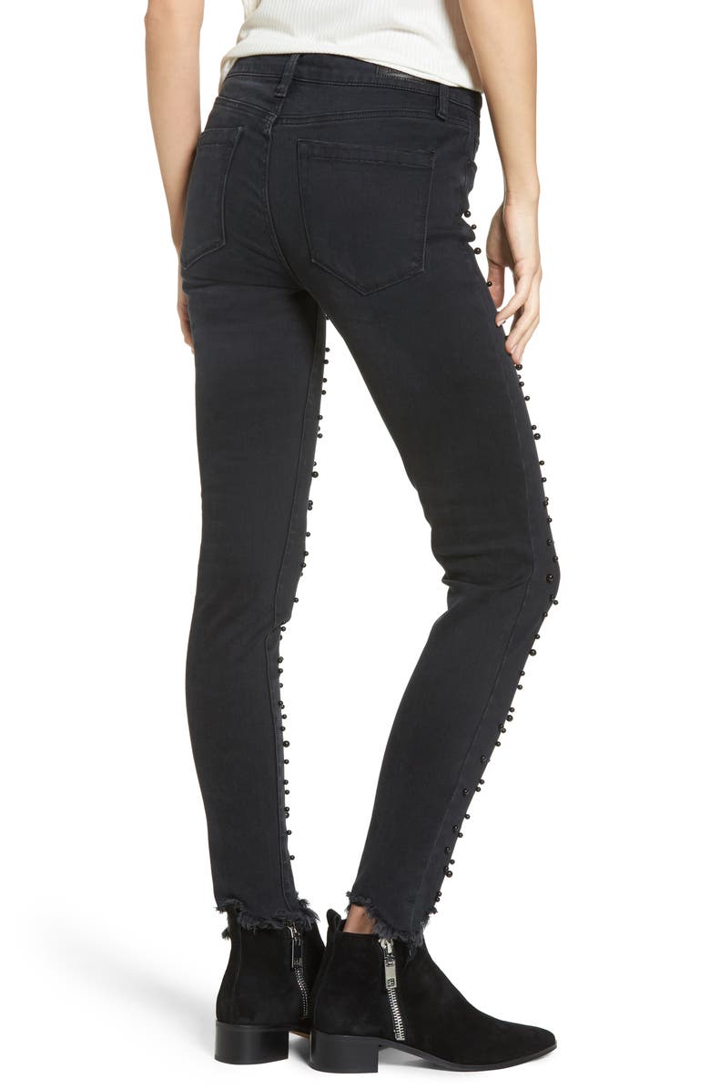 BLANKNYC Faux Pearl Embellished Skinny Jeans, Alternate, color, 