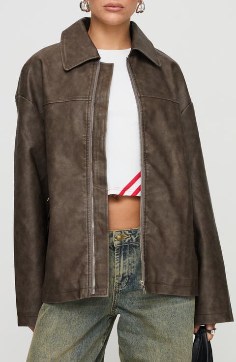 Oversize Zip Faux Leather Jacket
