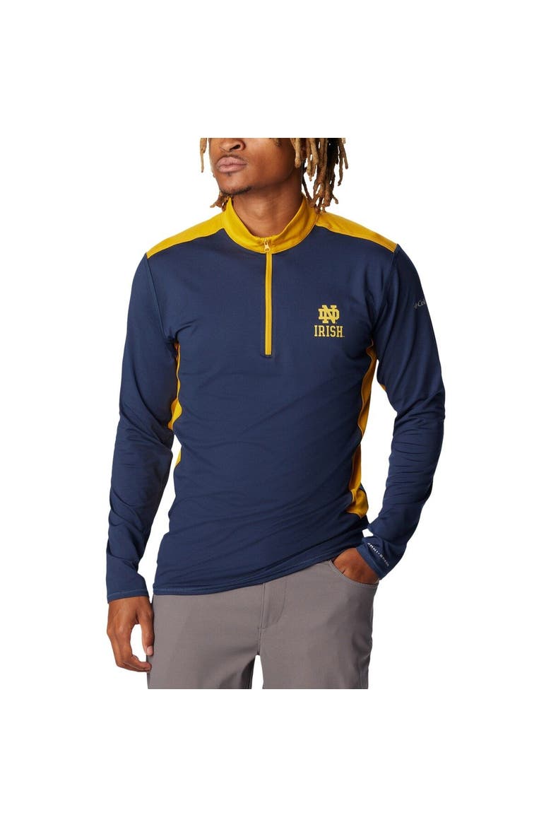 Men's Columbia Navy Notre Dame Fighting Irish Tech Trail™ Omni-Shade Quarter-Zip Top, Main, color, Navy