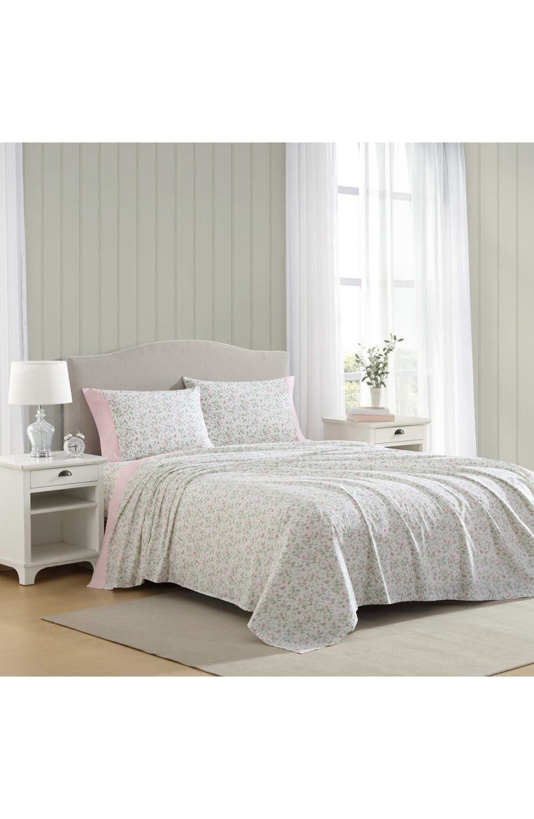 Laura Ashley Bonnie 200-Thread Count Cotton Percale Sheet Set, Alternate, color, Light-Pastel Pink