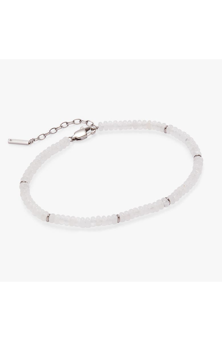 Alex and Ani Clear Quartz Semi-Precious Beaded Anklet, Main, color, White/ Silver