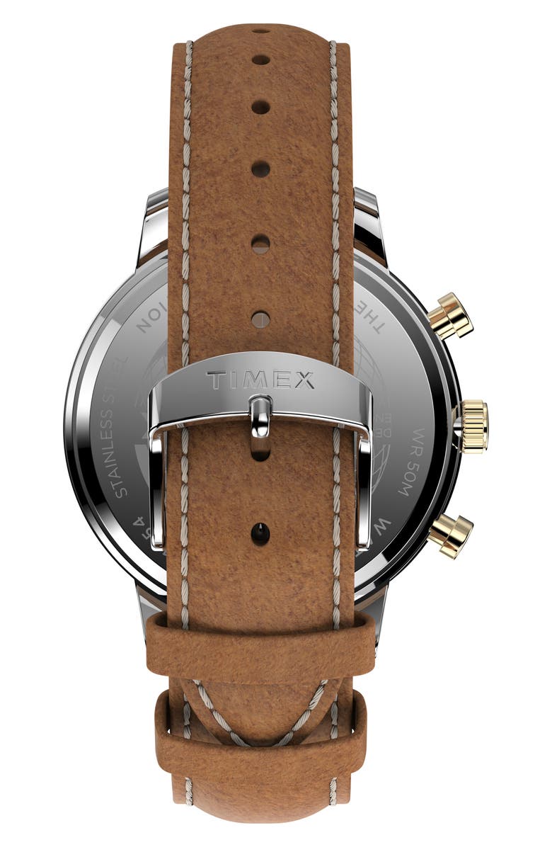 Timex<sup>®</sup> Chicago Chronograph Leather Strap Watch, 45mm, Alternate, color,