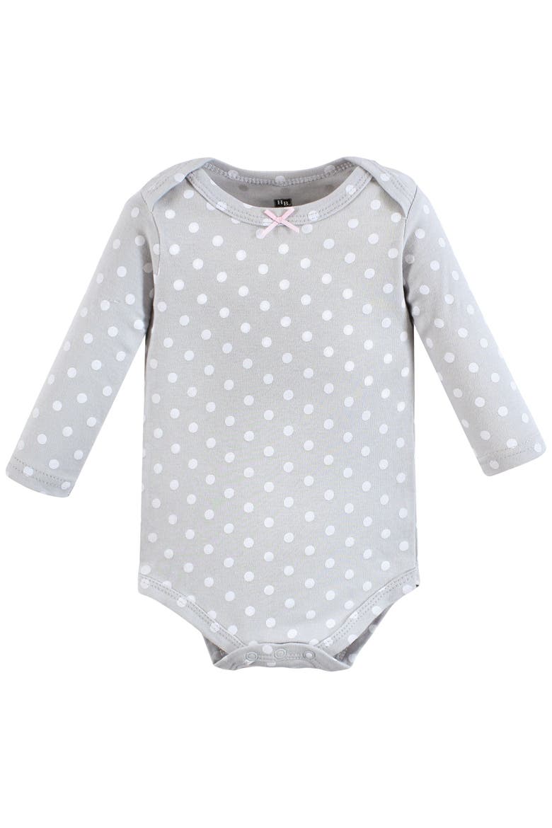Essential All-Cotton Long-Sleeve Bodysuit Triple Pack, Alternate, color, Pink Gray Elephant