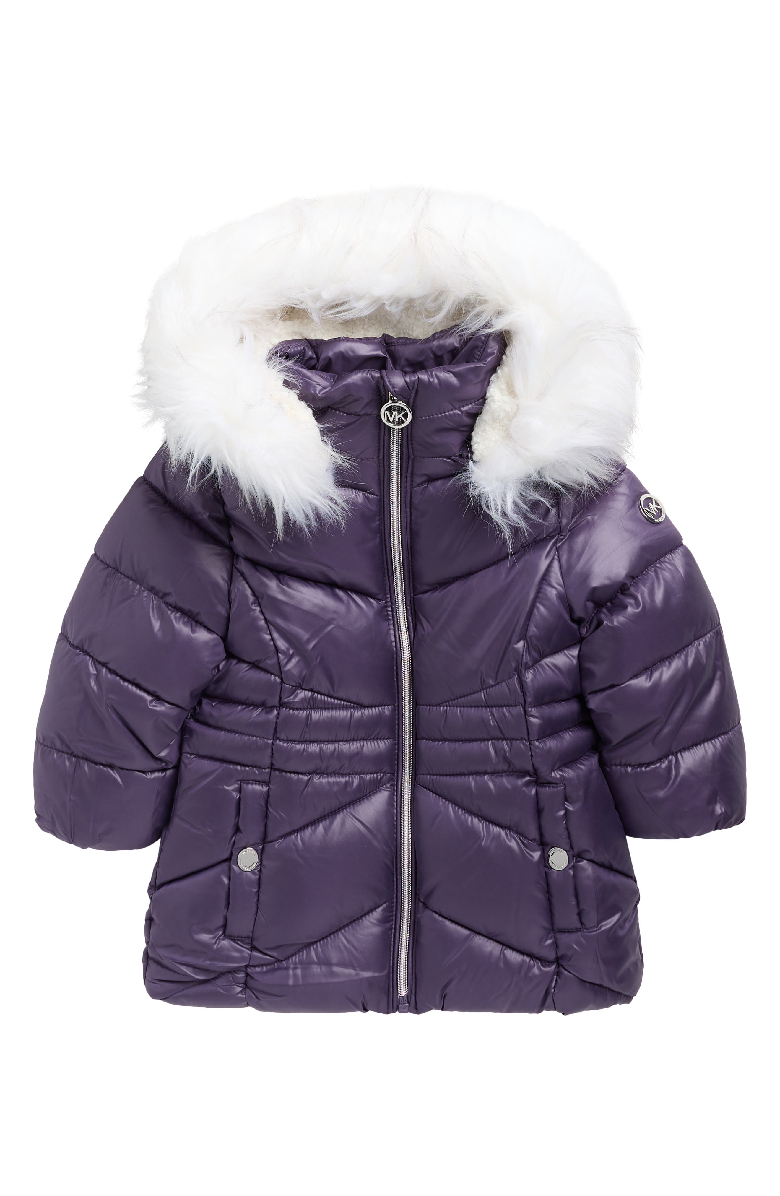 Michael Kors Kids' Stadium Puffer Jacket with Faux Fur Hood