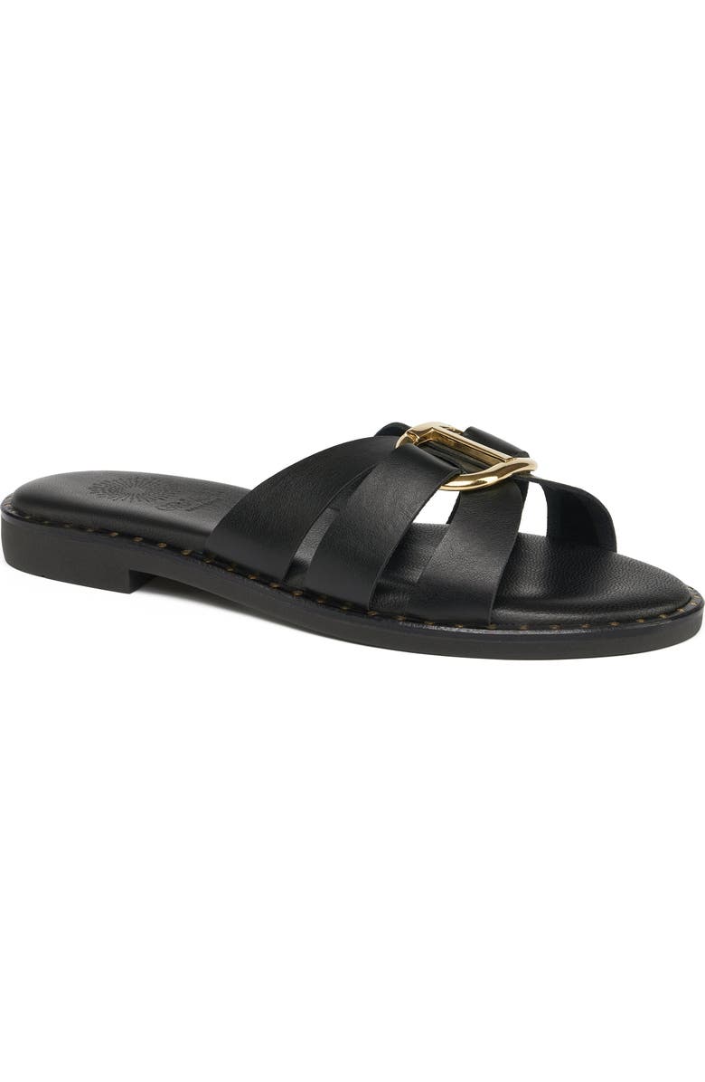 Grace Footwear Eris Gold Buckle Slide Sandal, Main, color, Black