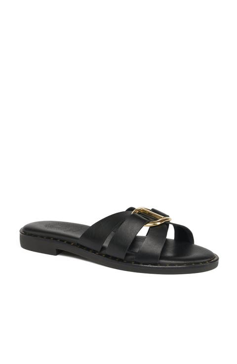 Eris Gold Buckle Slide Sandal