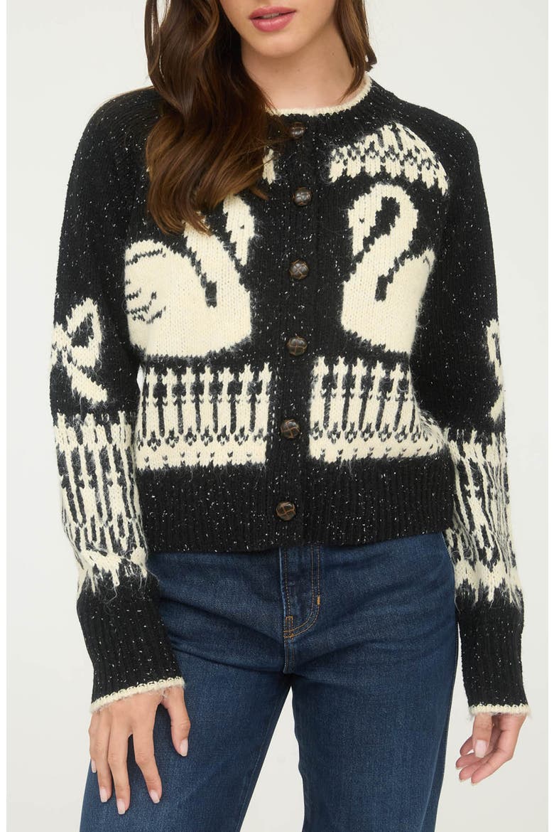 Swan Button Cardigan, Main, color, BLACK
