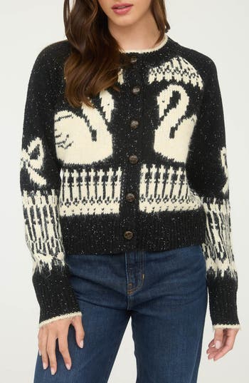 Blu Pepper Swan Button Cardigan In Black