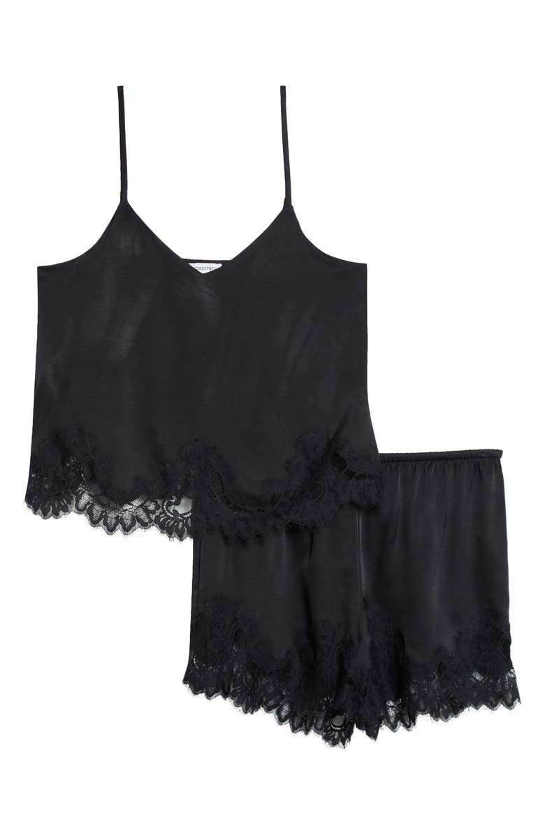 Nordstrom Midnight Lace Trim Satin Chemise & Shorts, Alternate, color, Black