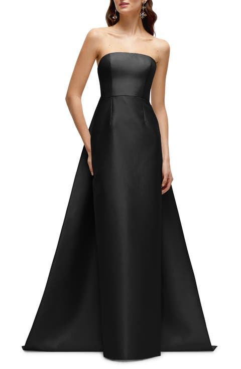 Strapless Satin Twill Column Gown with Removable Train
