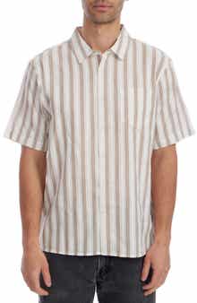 PX Stripe Jacquard Short Sleeve Cotton Button-Up Shirt