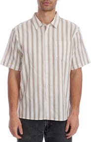 PX Stripe Jacquard Short Sleeve Cotton Button-Up Shirt