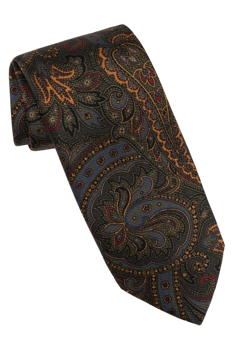 Marsala - Printed Madder Silk Tie for Men, Main, color, Forest Green